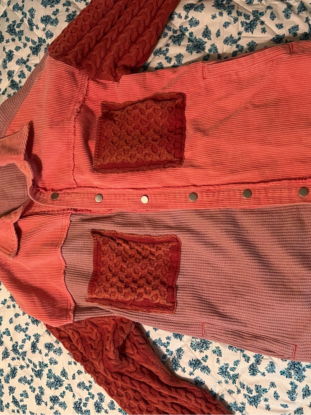 POL Pink and Rust Colorblock Corduroy & Knit Jacket